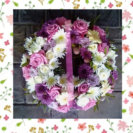 Purple and White Rose Sympathy Wreath
