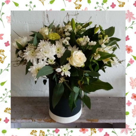 White & Green Elegance Hat Box Arrangement