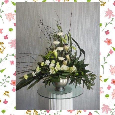 Elegant White Church Arrangement in Silver Bowl