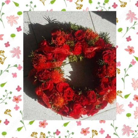 Red Rose & Protea Sympathy Wreath